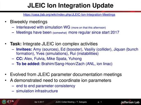 JLEIC Ion Integration Update