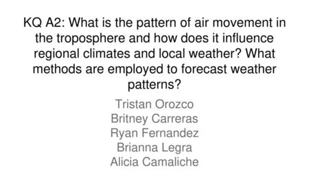 KQ A2: What is the pattern of air movement in the troposphere and how does it influence regional climates and local weather? What methods are employed.