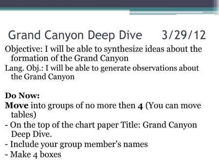 Grand Canyon Deep Dive 3/29/12