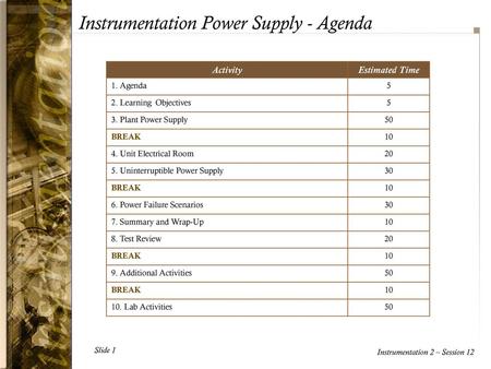 Instrumentation Power Supply - Agenda