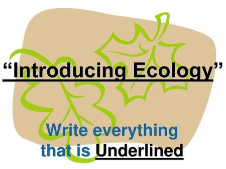 “Introducing Ecology”