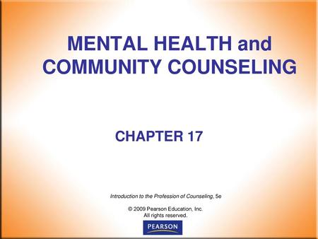 MENTAL HEALTH and COMMUNITY COUNSELING
