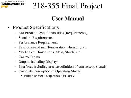 User Manual Product Specifications
