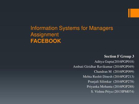 Information Systems for Managers Assignment FACEBOOK