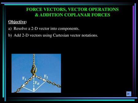FORCE VECTORS, VECTOR OPERATIONS & ADDITION COPLANAR FORCES