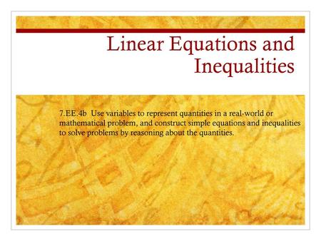 Linear Equations and Inequalities