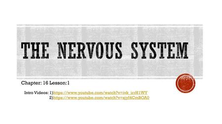 The Nervous system Chapter: 16 Lesson:1
