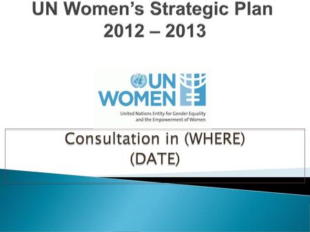 UN Women’s Strategic Plan 2012 – 2013