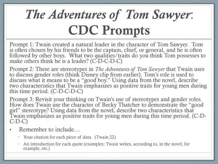 The Adventures of Tom Sawyer: CDC Prompts
