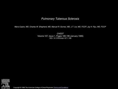 Pulmonary Tuberous Sclerosis