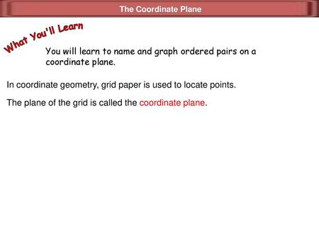 The Coordinate Plane What You'll Learn