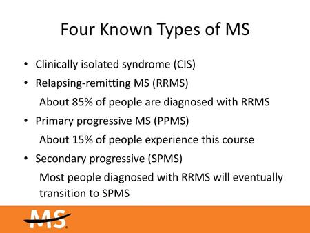 Four Known Types of MS Clinically isolated syndrome (CIS)