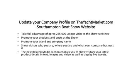 Update your Company Profile on TheYachtMarket
