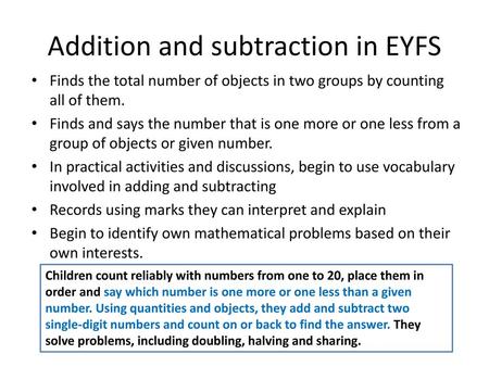 Addition and subtraction in EYFS