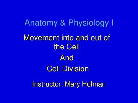 Movement into and out of the Cell And Cell Division