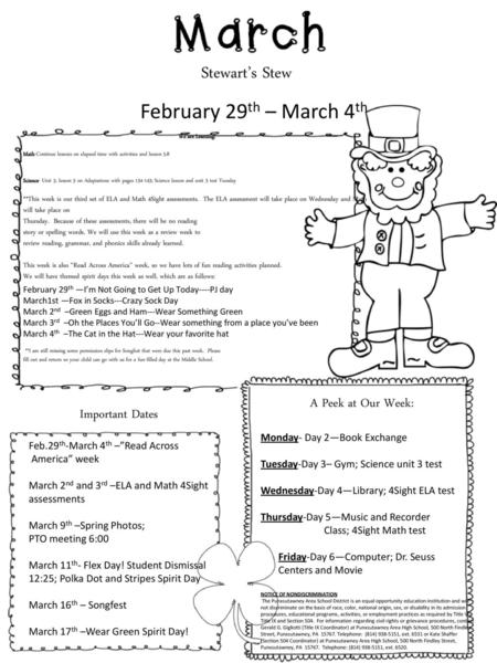 Stewart’s Stew February 29th – March 4th A Peek at Our Week: