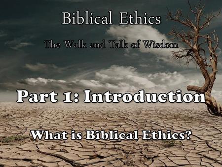 Biblical Ethics Part 1: Introduction The Walk and Talk of Wisdom
