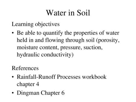 Water in Soil Learning objectives