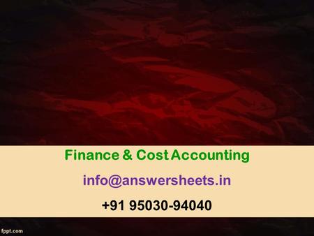 Finance & Cost Accounting