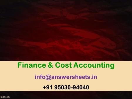 Finance & Cost Accounting