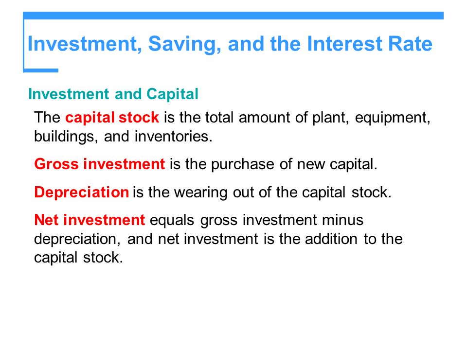 Investment Saving And The Interest Rate Investment And Capital The Capital Stock Is The Total Amount Of Plant Equipment Buildings And Inventories Ppt Download