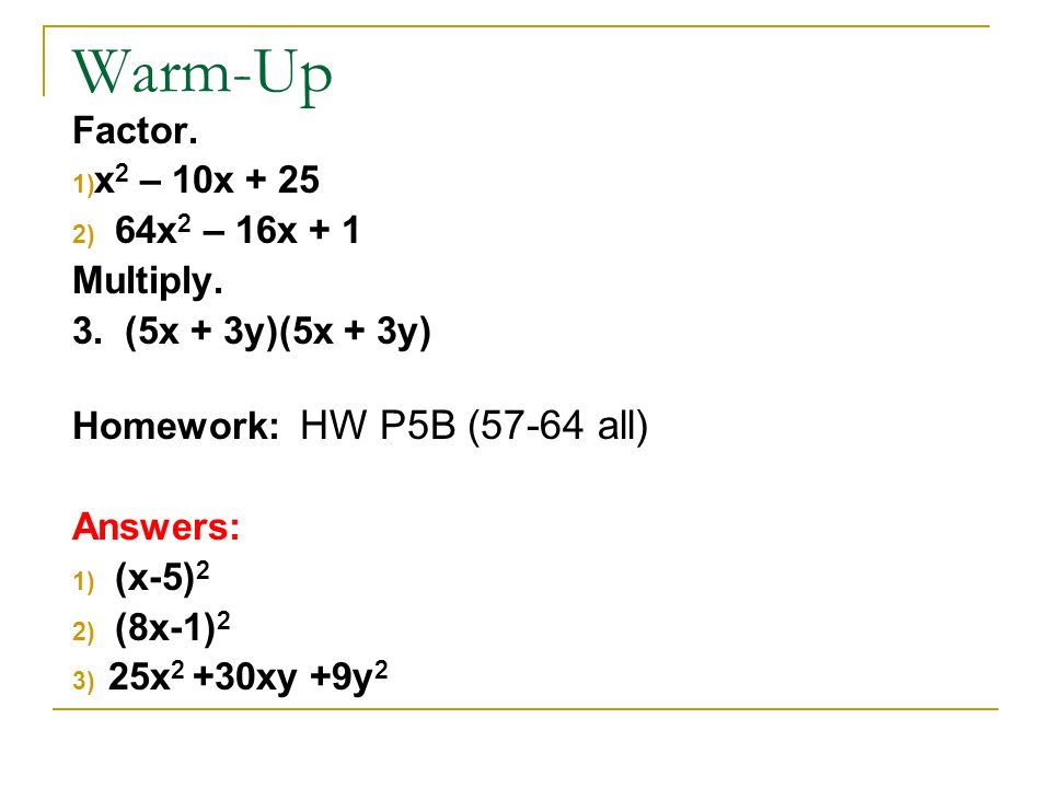 Warm Up Factor X2 10x X2 16x 1 Multiply Ppt Video Online Download