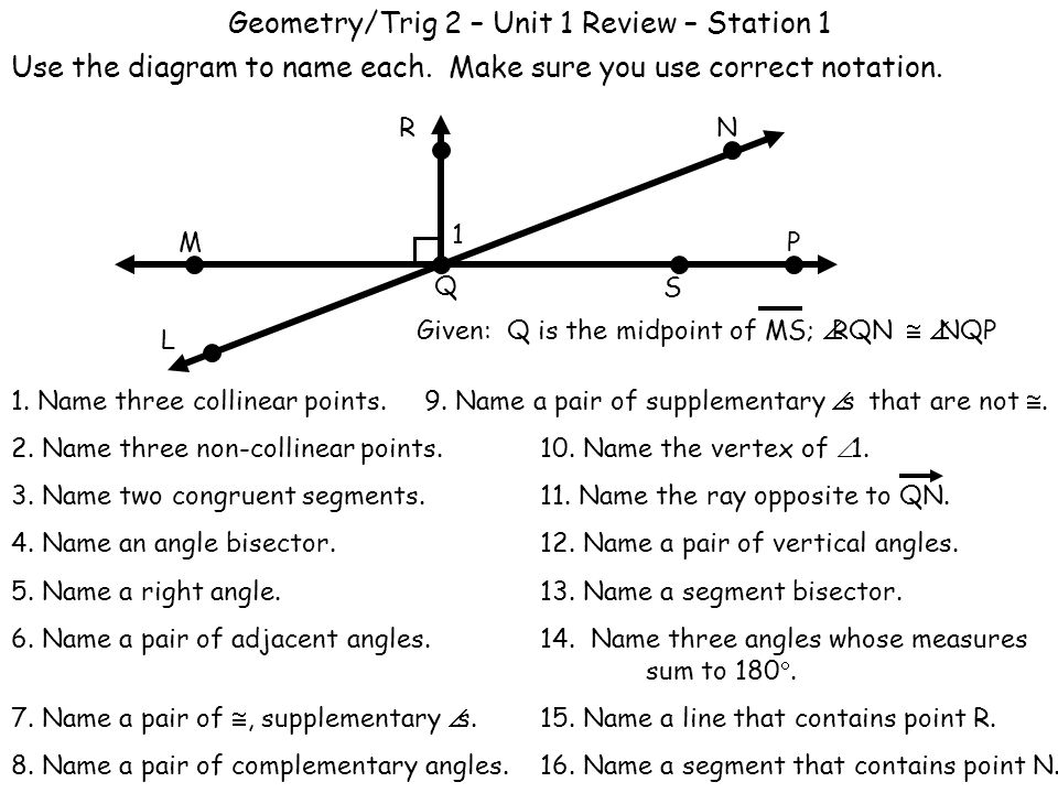 Geometry/Trig 2 – Unit 1 Review – Station 1 Use the diagram to 