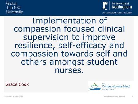 Implementation of compassion focused clinical supervision to improve resilience, self-efficacy and compassion towards self and others amongst student nurses.