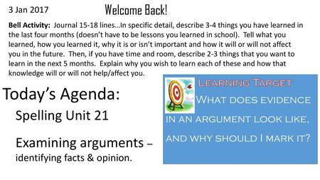 Today’s Agenda: Spelling Unit 21