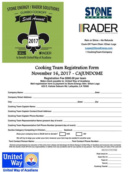 Cooking Team Registration Form November 16, CAJUNDOME