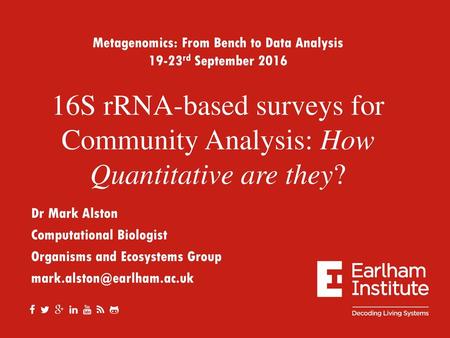 Metagenomics: From Bench to Data Analysis 19-23rd September 2016 16S rRNA-based surveys for Community Analysis: How Quantitative are they? Dr.