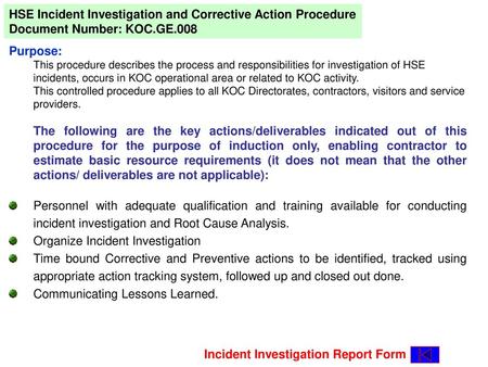 HSE Incident Investigation and Corrective Action Procedure