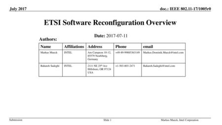 ETSI Software Reconfiguration Overview