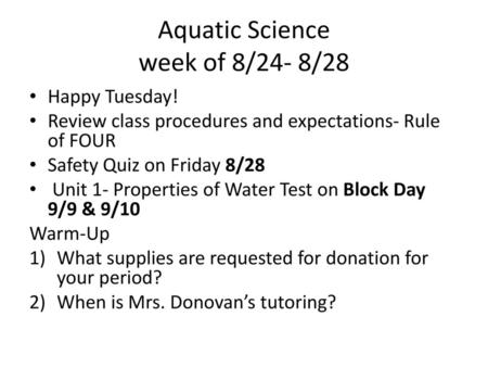 Aquatic Science week of 8/24- 8/28