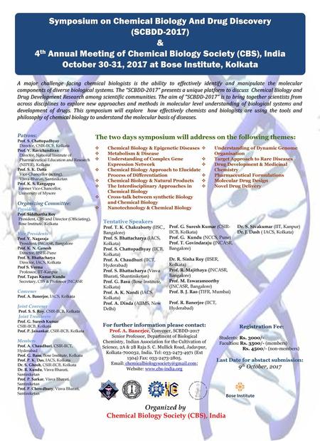 Symposium on Chemical Biology And Drug Discovery (SCBDD-2017) &