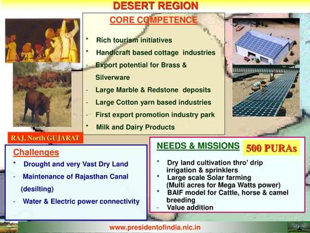 DESERT REGION 500 PURAs CORE COMPETENCE NEEDS & MISSIONS Challenges