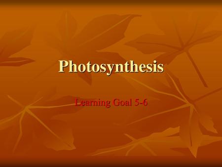 Photosynthesis Learning Goal 5-6.