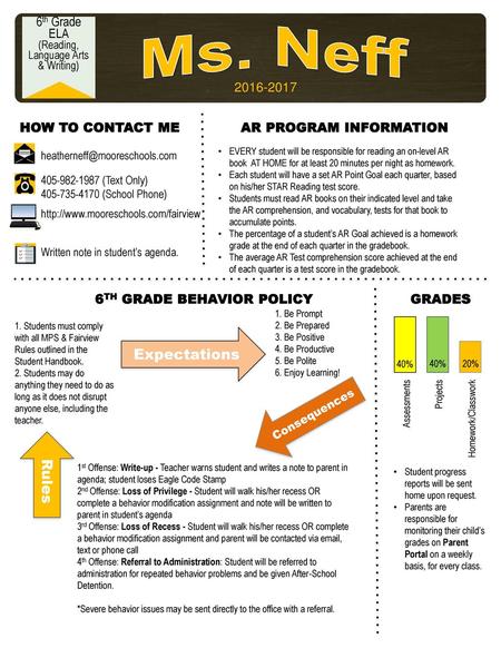 AR Program Information 6th Grade Behavior policy