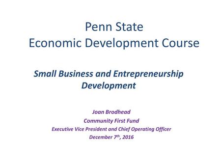 Penn State Economic Development Course