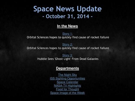Space News Update - October 31, In the News Departments