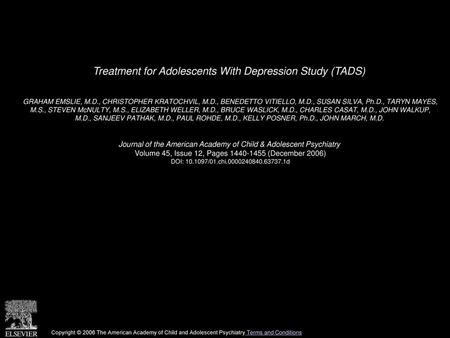 Treatment for Adolescents With Depression Study (TADS)