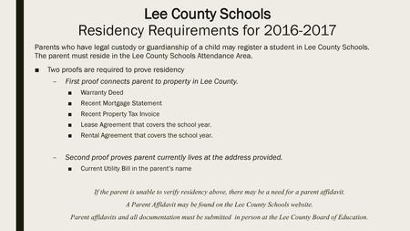 Lee County Schools Residency Requirements for