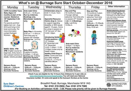 What’s Burnage Sure Start October-December 2016