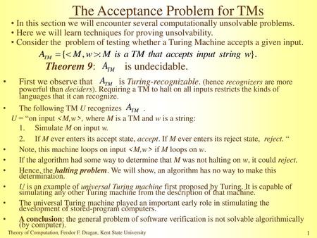 The Acceptance Problem for TMs