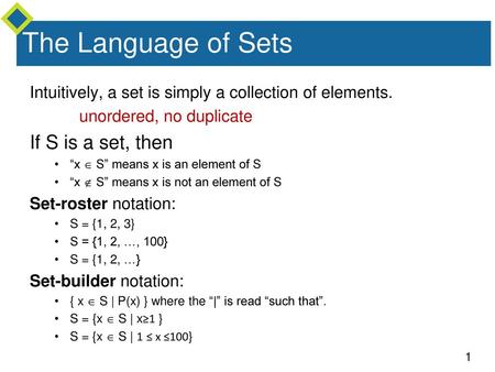 The Language of Sets If S is a set, then
