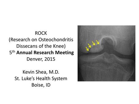 ROCK (Research on Osteochondritis Dissecans of the Knee) 5th Annual Research Meeting Denver, 2015 Kevin Shea, M.D. St. Luke’s Health System Boise, ID.