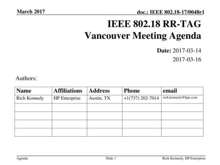 IEEE RR-TAG Vancouver Meeting Agenda