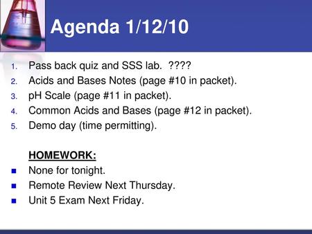 Agenda 1/12/10 Pass back quiz and SSS lab. ????