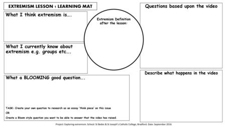 EXTREMISM LESSON 1 LEARNING MAT
