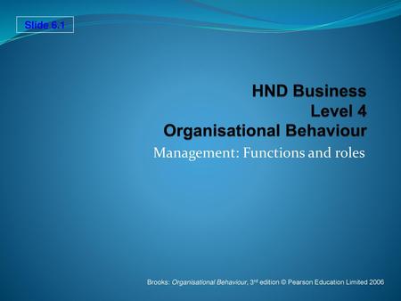 HND Business Level 4 Organisational Behaviour